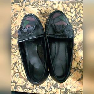 Vintage Women’s BLACK Leather Patchwork  Slip-on Moccasins Loafers Shoes Size 6W